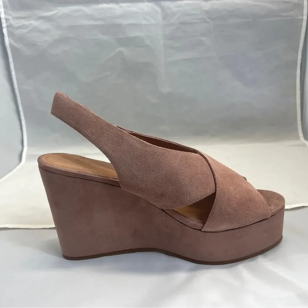 Caslon Kenley Wedge Sandal Open Toe Cross Strap Platform Dusty Pink Suede